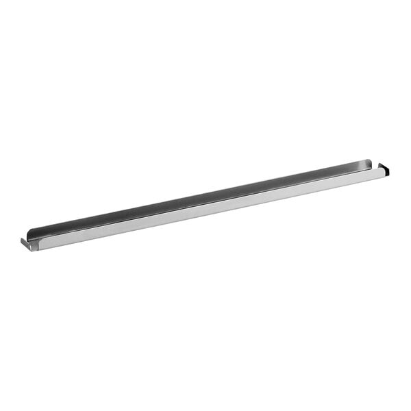 A long, narrow metallic bar with slightly raised edges on both sides, viewed against a white background.