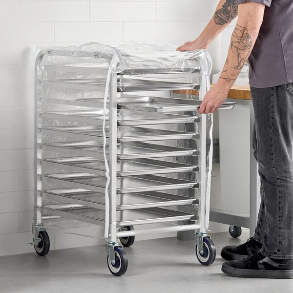 Regency 10 Pan End Load Half Height Bun / Sheet Pan Rack with Cover and 12 Pans - Unassembled