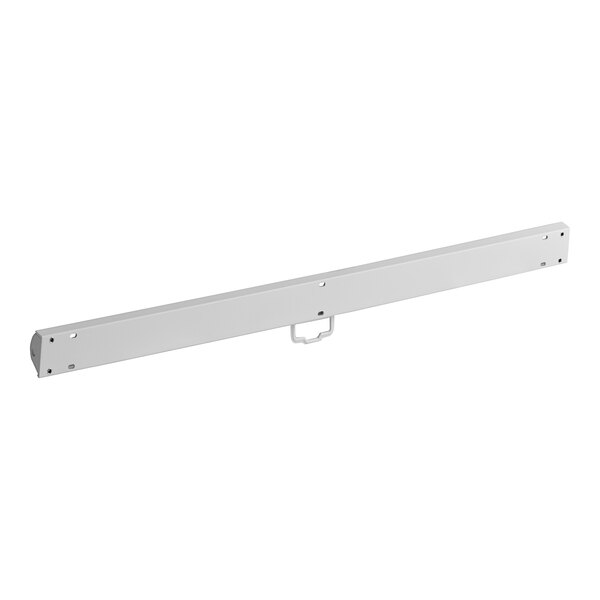 A white metal night cover for a Turbo Air air curtain merchandiser with a handle.