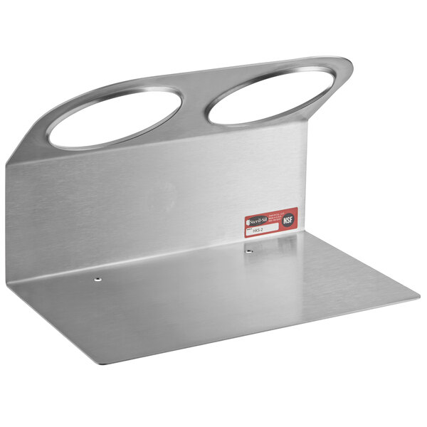 A Steril-Sil metal stand with two round holes.