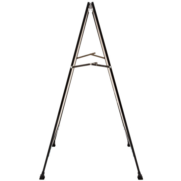 A black and silver Aarco A-Frame sign board with a white marker board.
