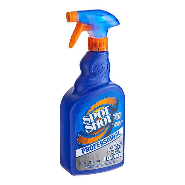A blue bottle of Spot Shot Professional Strength Carpet Stain Remover with a white label.