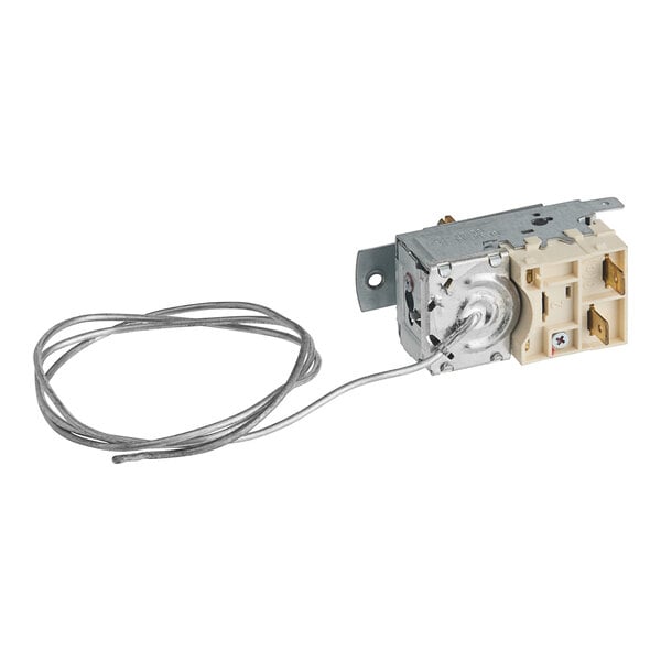 A close-up of a Turbo Air thermostat with a wire attached.