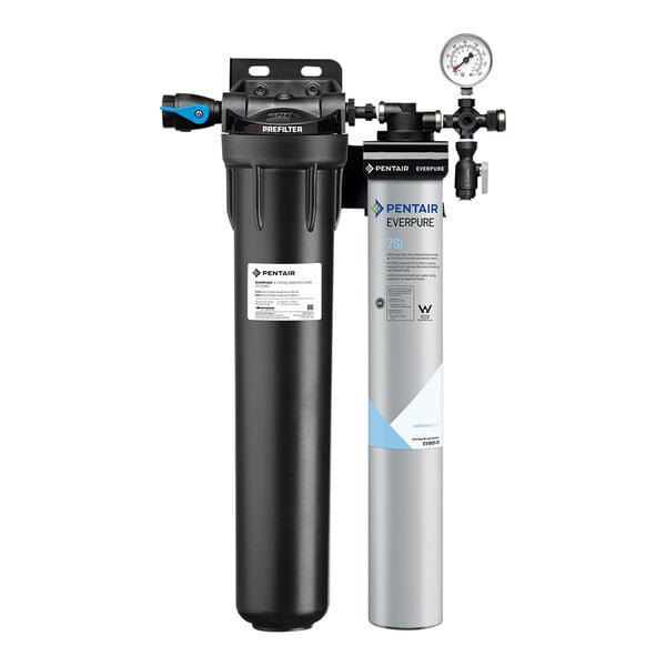 An Everpure water filtration system with a pressure gauge.