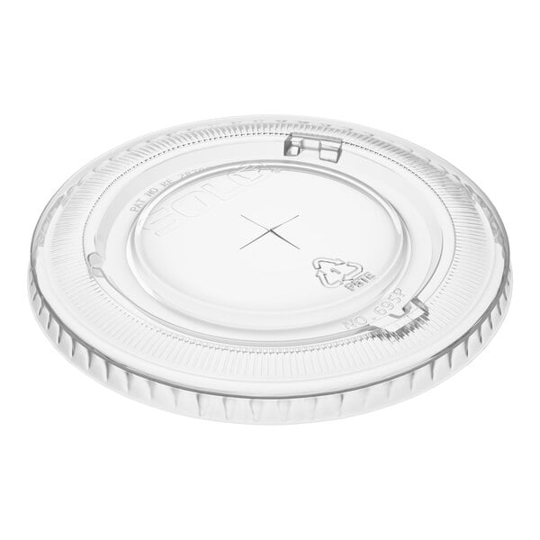 Solo 695TS Clear PET Lid for 12 and 14 oz. Containers with Straw Slot - 100/Pack