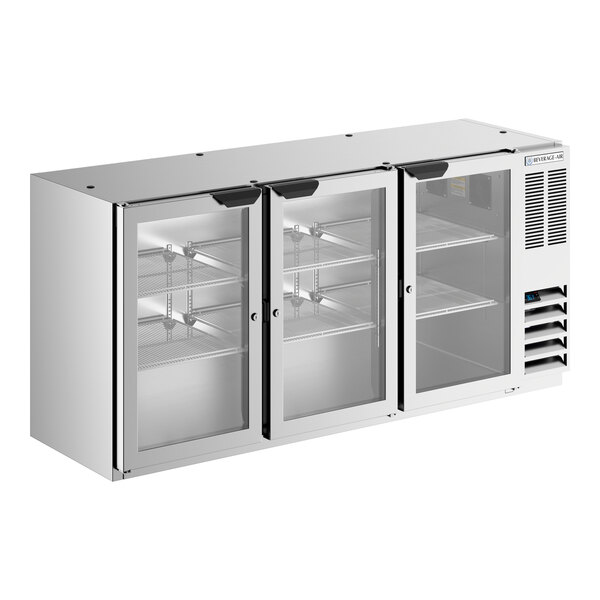 Beverage-Air BB72HC-1-G-S 72" Stainless Steel Underbar Height Glass Door Back Bar Refrigerator