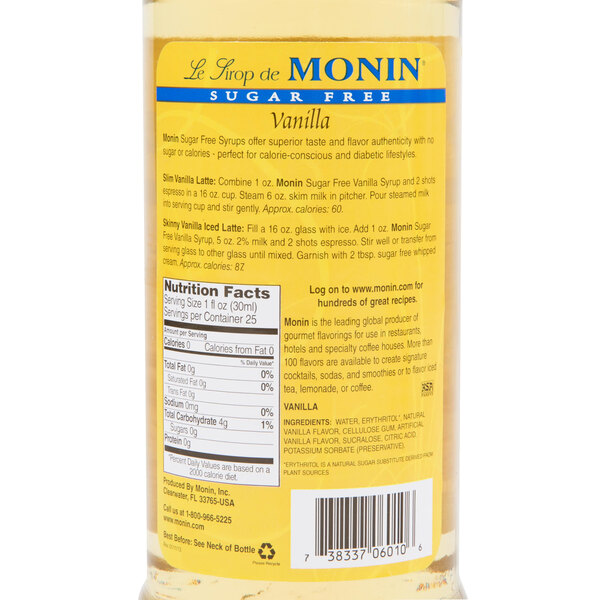 Monin Sugar Free Vanilla Syrup (750 mL)