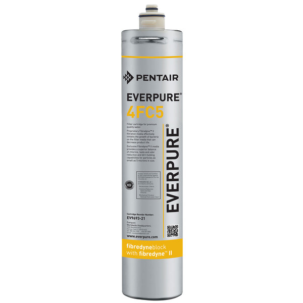 An Everpure water filter cartridge with a grey and yellow label and black text.