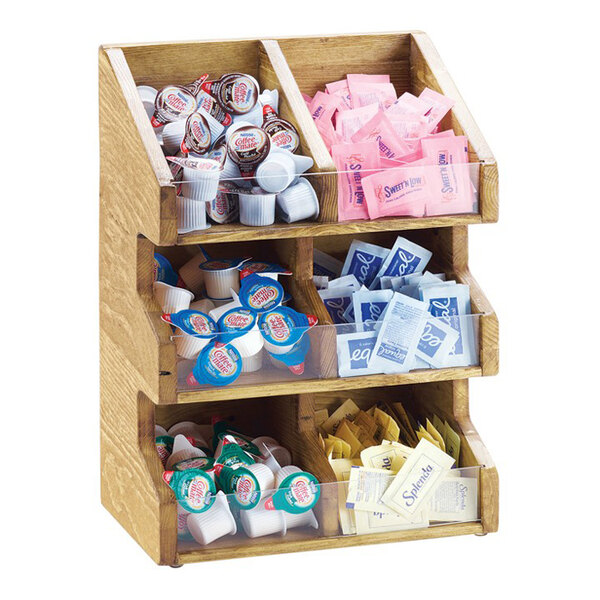 Cal-Mil 2054-99 Madera Rustic Pine 3 Tier, 6 Bin Condiment Display with Clear Bin Face - 11" x 7" x 16"