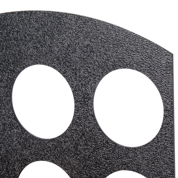 A black plastic Cal-Mil single serve coffee pod holder with 6 circular slots.