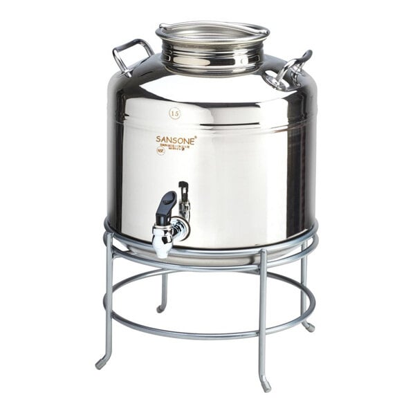Cal-Mil 3497-3-55 Stainless Steel 3 Gallon Beverage Dispenser with Wire Stand - 14" x 14" x 18"