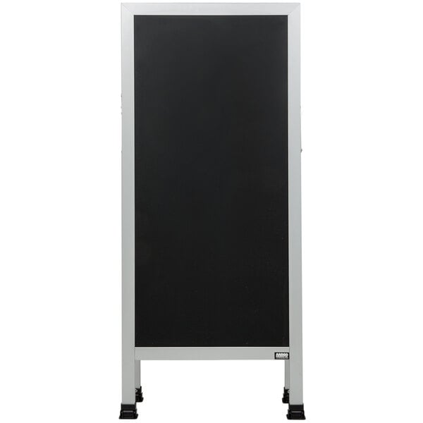 A black rectangular sign board with a white border.