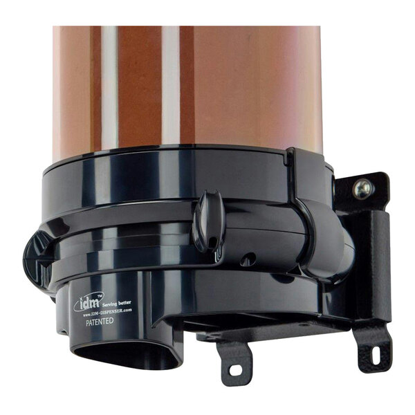 A black Cal-Mil wall mount powder dispenser with a black lid.