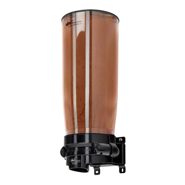 A black Cal-Mil wall mount powder dispenser container.