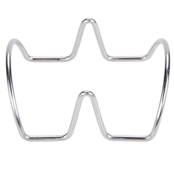 A stainless steel mini taco holder with two compartments.