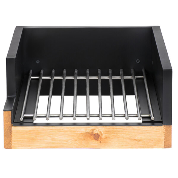 A black rectangular wood and metal Cal-Mil Madera butane range frame.