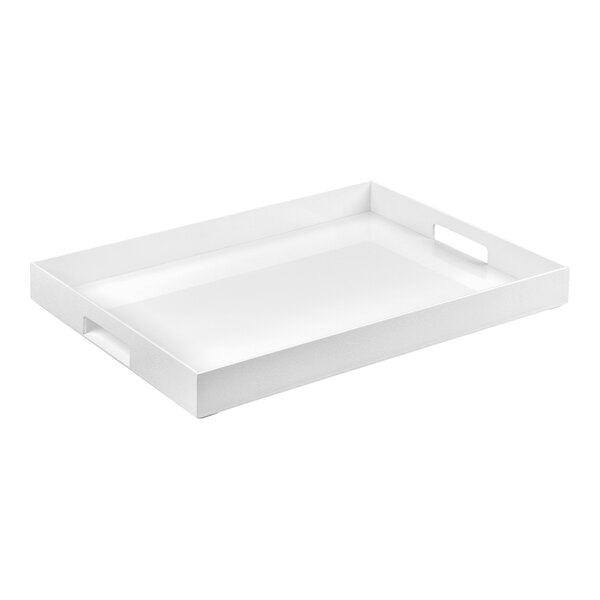 Cal-Mil 3475-2-15 21 1/2" x 15 1/2" x 2" White Plastic Room Service Tray with Handles