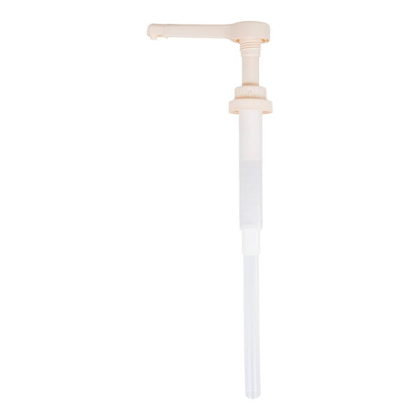 A white plastic pump with a plastic handle.