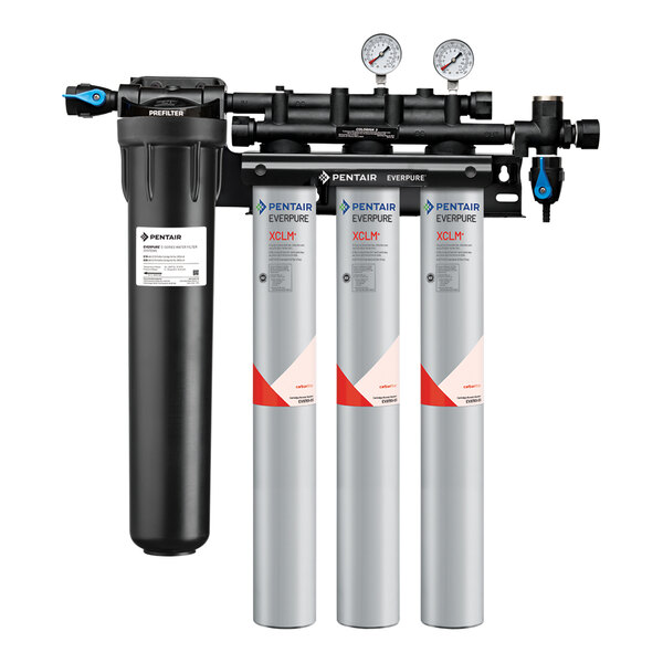 The Everpure Coldrink 3-XCLM+ Water Filtration System with three filters.