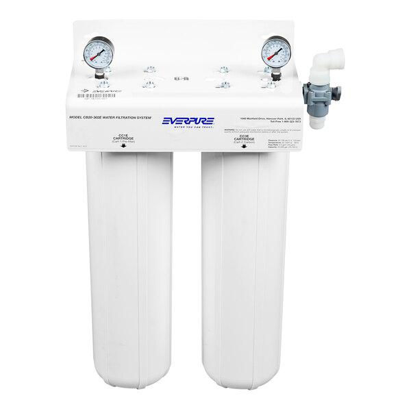 An Everpure water filtration system with two water filters.