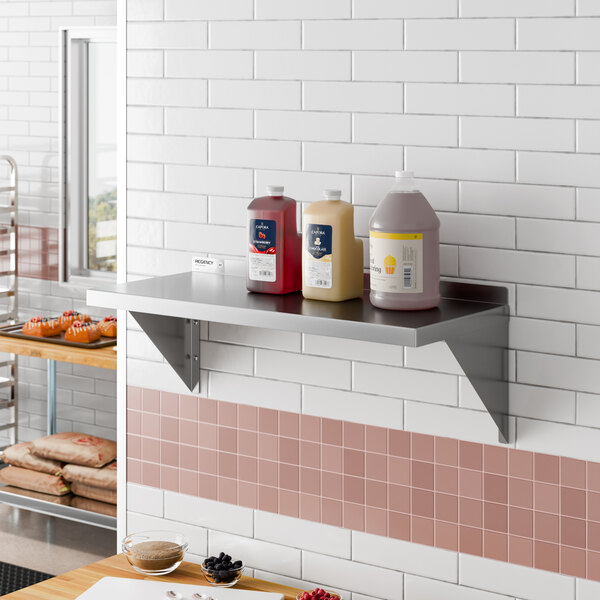 Regency SW1536-3-16-V 16 Gauge Stainless Steel 15" x 36" Heavy-Duty Solid Wall Shelf