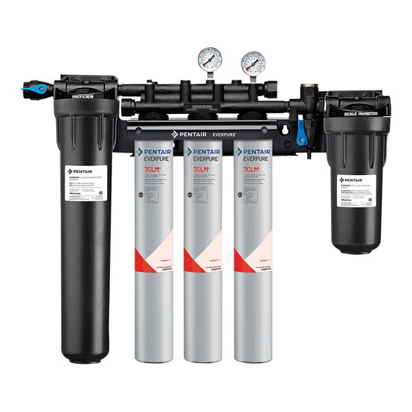 The Everpure High Flow water filtration system with three filters.