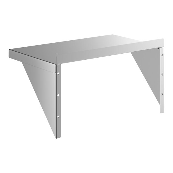 A stainless steel heavy-duty solid wall shelf with triangular support brackets.
