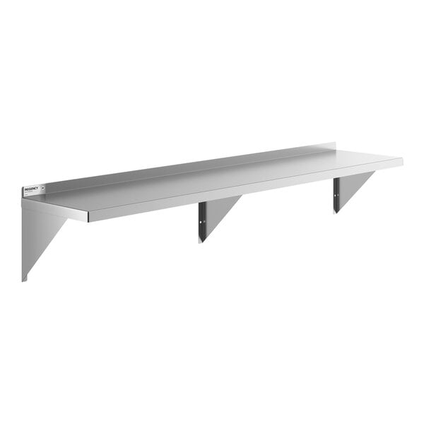 Regency SW1572-3-16-V 16 Gauge Stainless Steel 15" x 72" Heavy-Duty Solid Wall Shelf