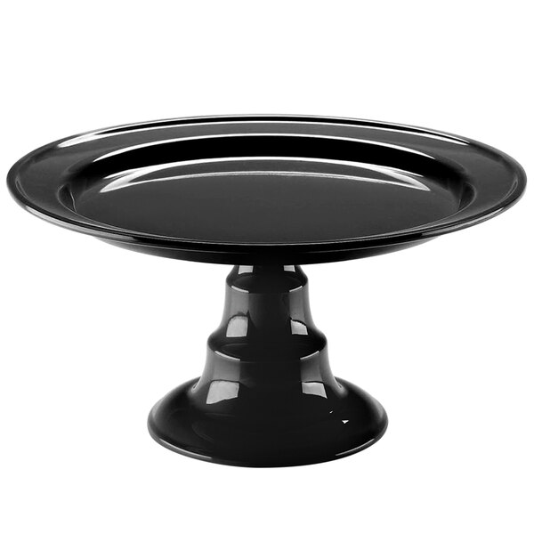 A black Elite Global Solutions cake stand with a round base.