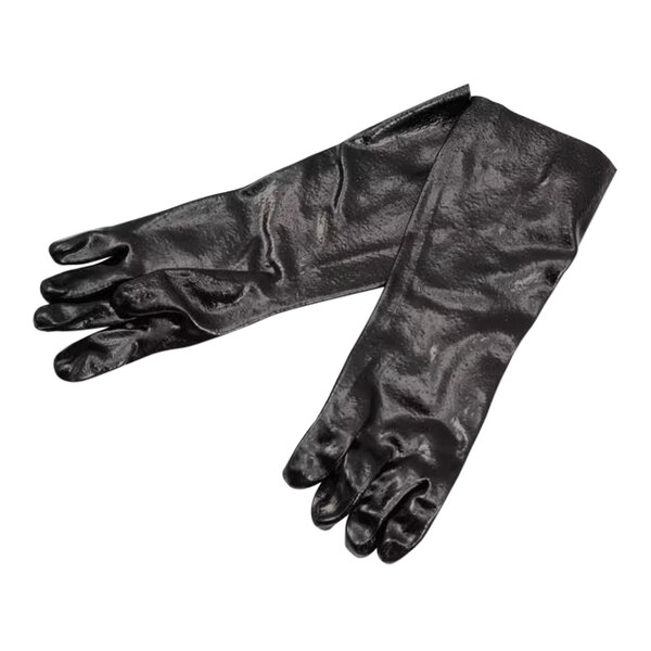 A pair of long black PVC gloves with cotton lining.
