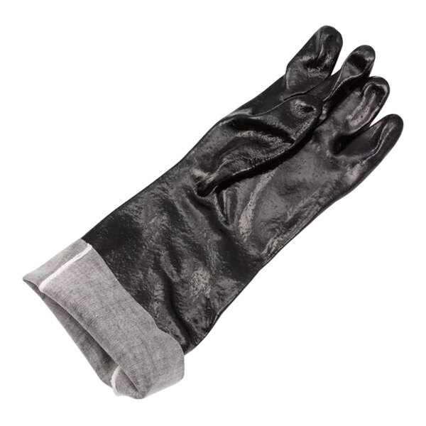 A pair of black PVC gloves with cotton lining, measuring 18 inches long.
