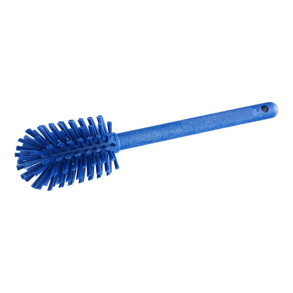 A blue circular brush with a handle.