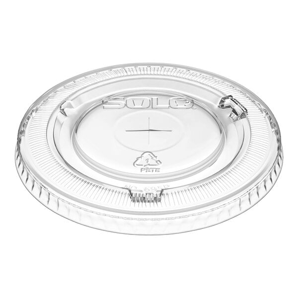 Solo 600TS 9-10 oz. Clear Flat PET Plastic Lid with Straw Slot - 2,500/Case