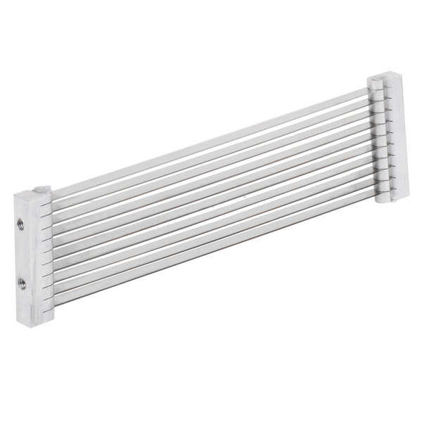 A white rectangular stainless steel Choice Prep 1/4" Tomato Slicer Blade Assembly with black lines and holes.