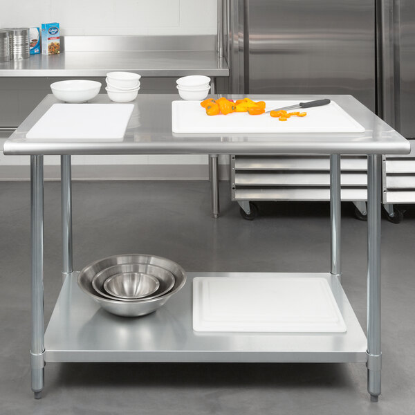30' x 48' 18 Gauge 430 Stainless Steel Work Table with Undershelf 