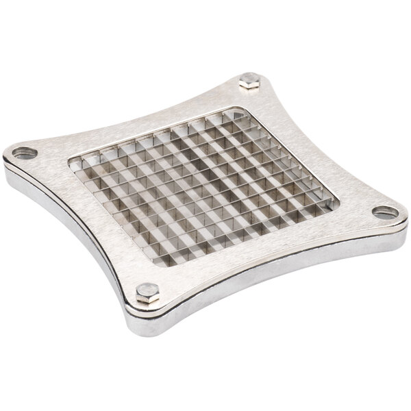 A metal square push block with a grid of holes.