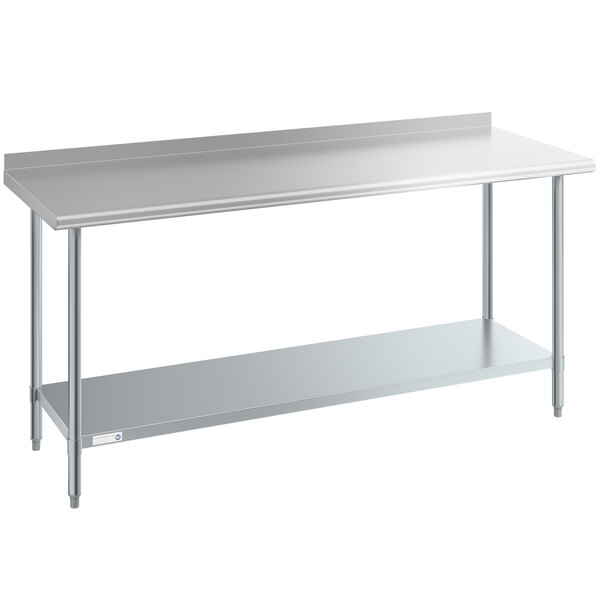 A Steelton stainless steel work table with undershelf and rear upturn.