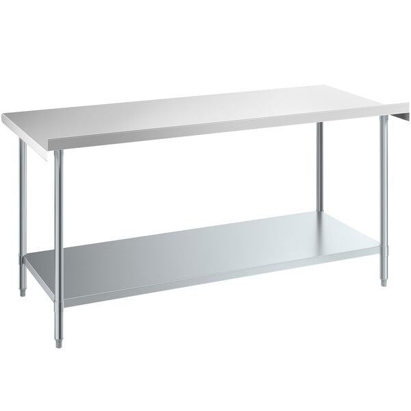 A white rectangular Steelton stainless steel work table with a metal undershelf.