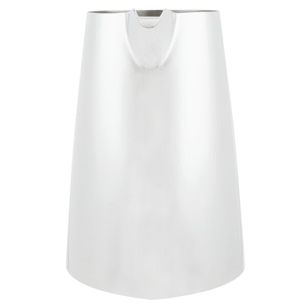 A mirror-finished stainless steel Vollrath water pitcher with a spout and ice guard.