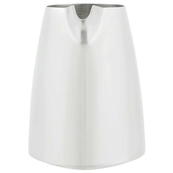 A Vollrath Triennium stainless steel open creamer with a handle.