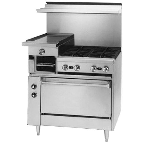 Blodgett BRB12G436C Natural Gas 4 Burner 36" Manual Range with Left 12" Raised Griddle