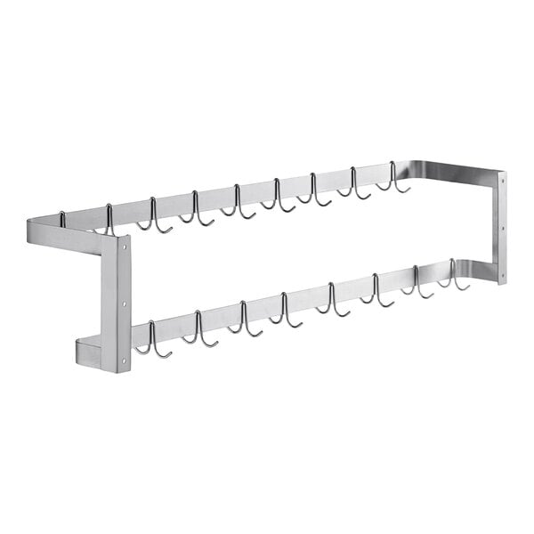 Regency 60" Stainless Steel Wall Mounted Double Line Pot Rack with 18 Galvanized Double Prong Hooks