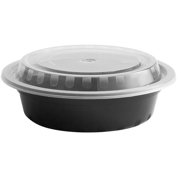 Takeaway Food Containers Heavy Duty Black Base Round Reusable Plastic With  Lids