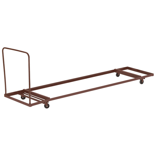 A National Public Seating rectangular metal table dolly with wheels and a handle.