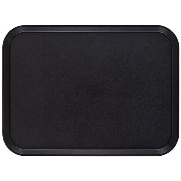 A black rectangular Cambro tray with a black non-skid border.