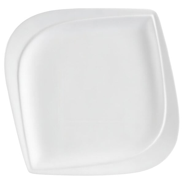 A CAC porcelain square plate with a curved edge.