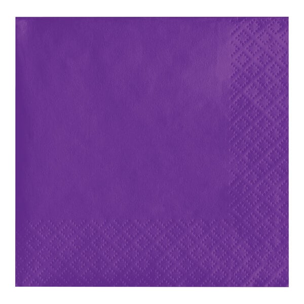 A Creative Converting amethyst purple paper napkin with a white diamond pattern.