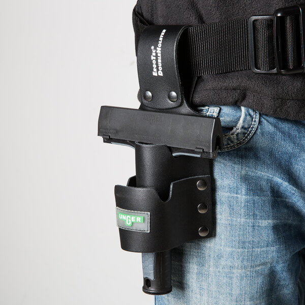 Unger BSDHR ErgoTec 5" x 3" Black Leather Double Squeegee Holster