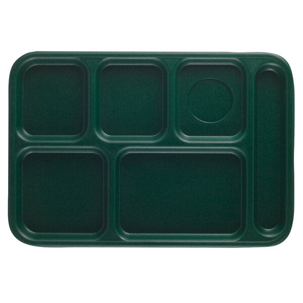 A green rectangular tray with six compartments.