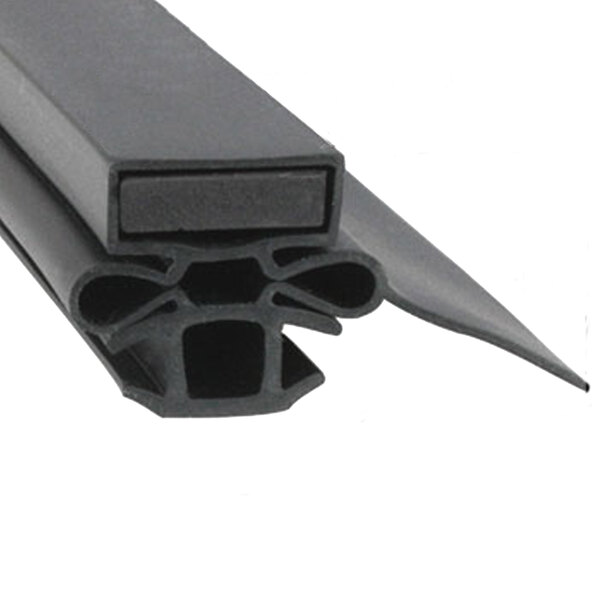 A close-up of a black rubber door gasket with two holes.